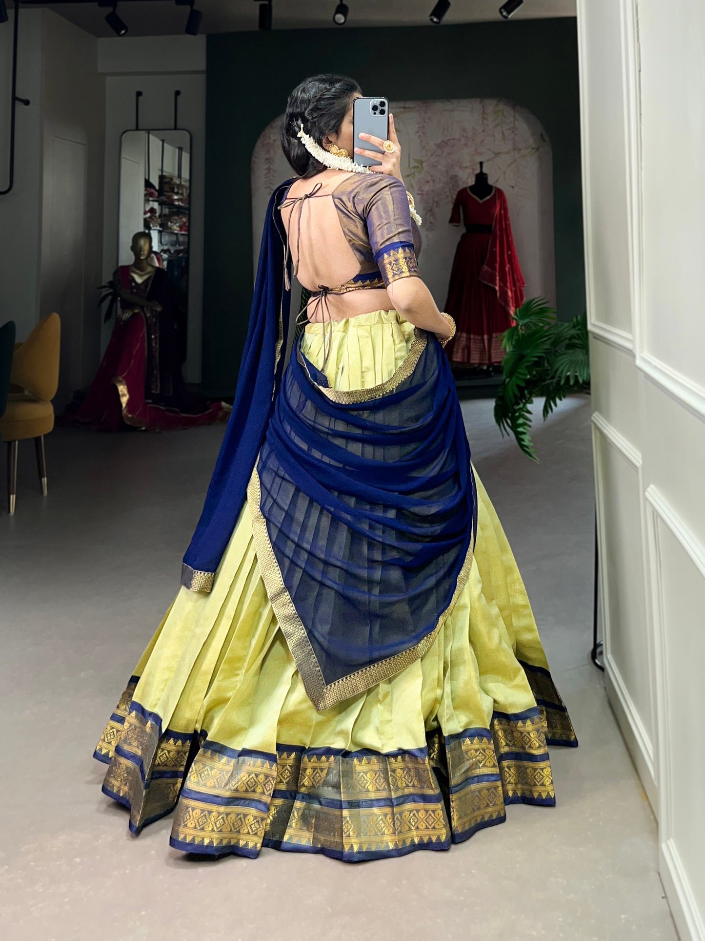 Pista Kanchipuram Zari Weaving Work Lehenga Choli