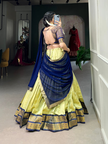 Pista Kanchipuram Zari Weaving Work Lehenga Choli