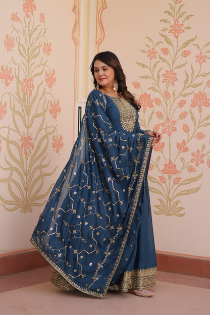 Rama Zari Sequins Embroidered Work Round Neck Gown