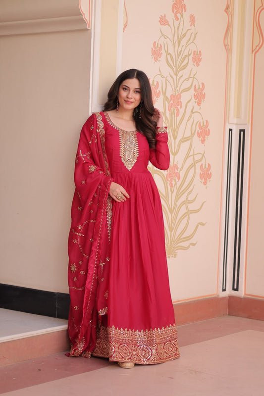 Rani Zari Sequins Embroidered Work Round Neck Gown