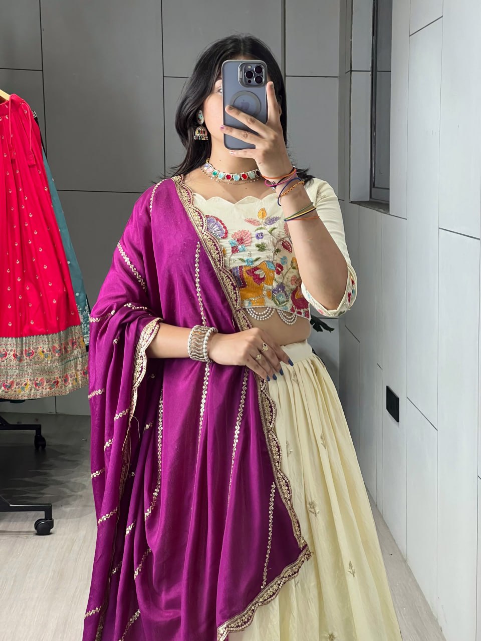 Royal Wine Crush Vichitra Silk Lehenga – Designer Embroidery with Semi-Beads & Multicolour Threads