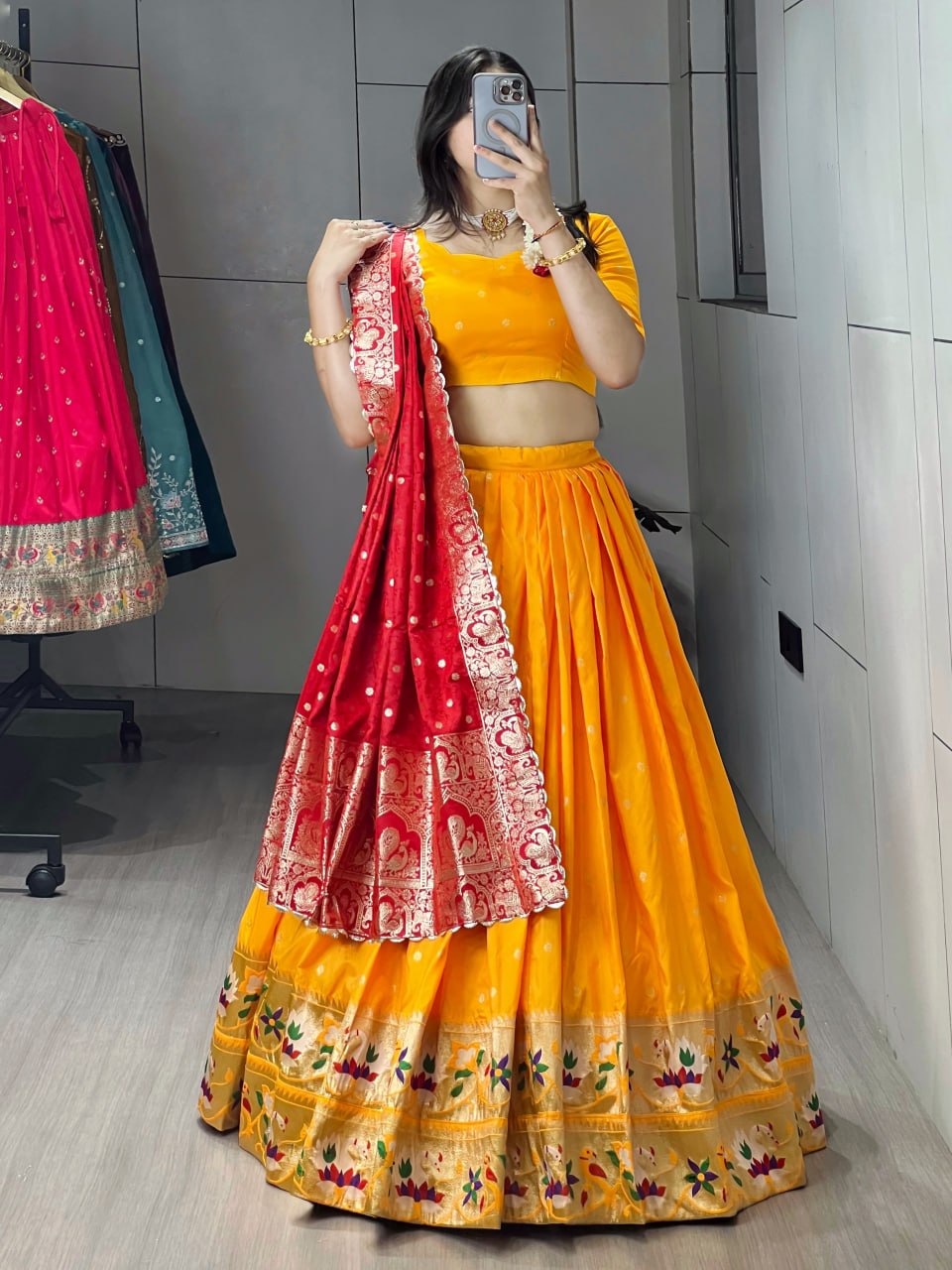 Royal Golden Paithani Silk Lehenga with Floral Zari Weaving and Contrast Border by The Beauty Queen Surat