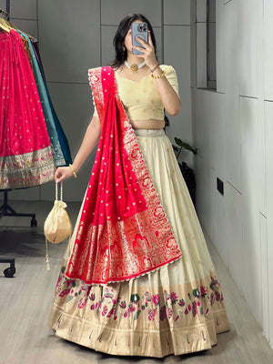 Royal Rani Pink Paithani Silk Lehenga with Floral Zari Weaving and Contrast Border by The Beauty Queen Surat