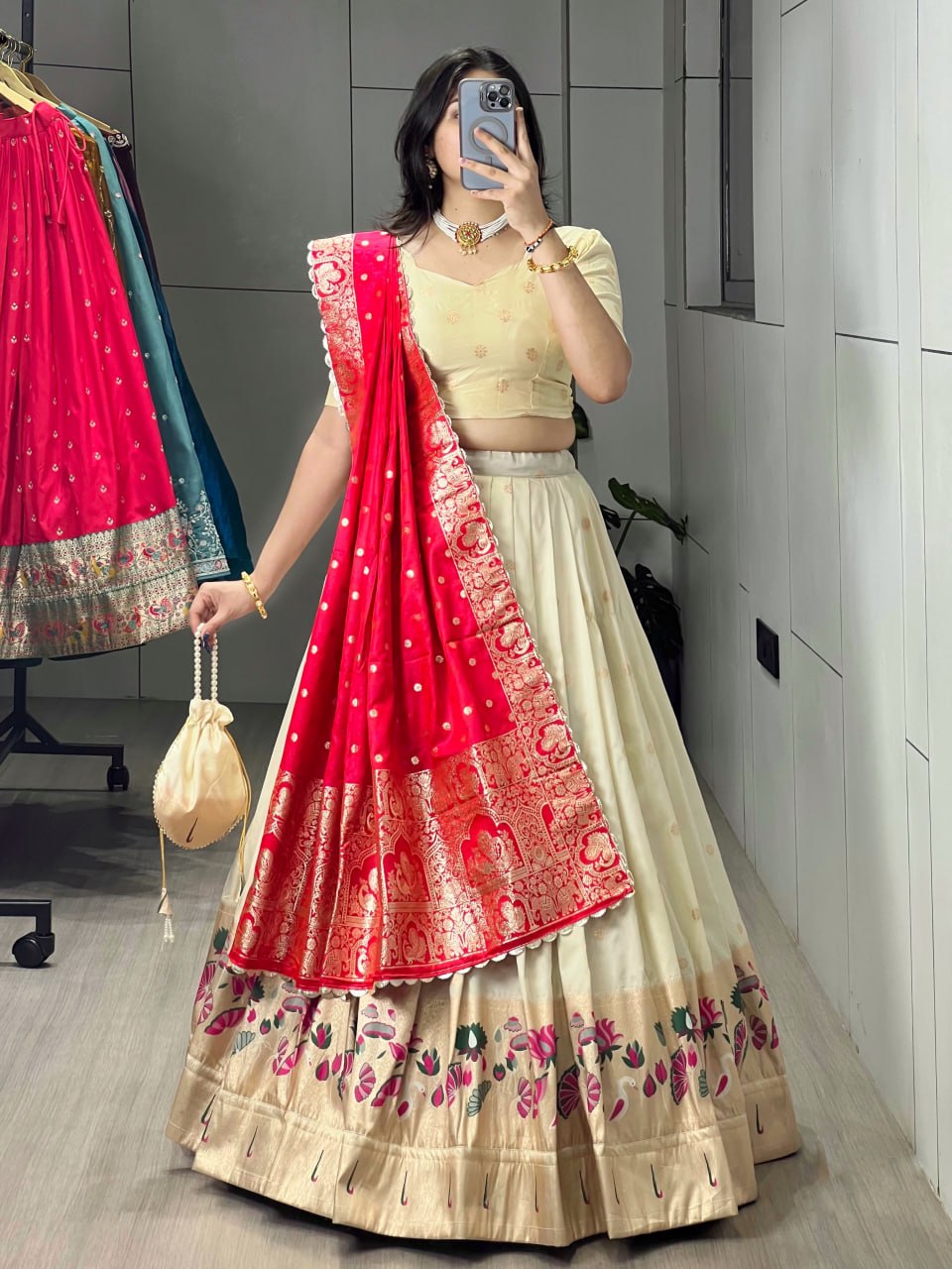Royal Rani Pink Paithani Silk Lehenga with Floral Zari Weaving and Contrast Border by The Beauty Queen Surat