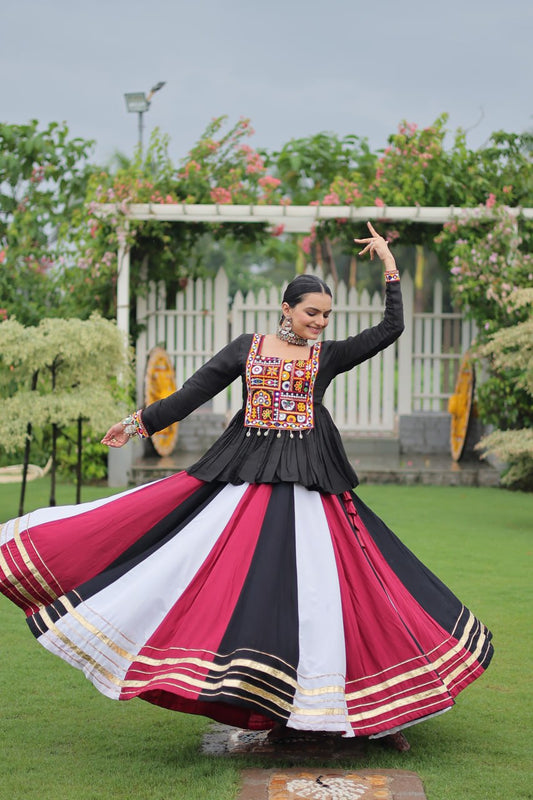 Black White Reyon With Attractive Gota Patti Lace Navratri Lehenga