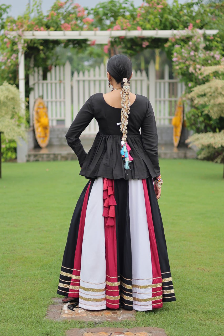 Black White Reyon With Attractive Gota Patti Lace Navratri Lehenga