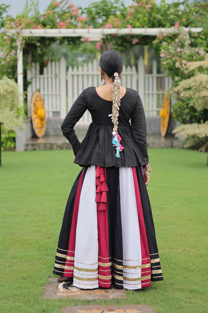 Black White Reyon With Attractive Gota Patti Lace Navratri Lehenga