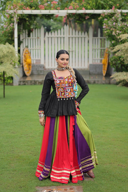 Purple Green Reyon With Attractive Gota Patti Lace Navratri Lehenga