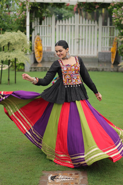 Purple Green Reyon With Attractive Gota Patti Lace Navratri Lehenga