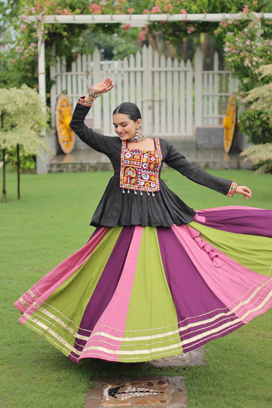 Wine Pink Reyon With Attractive Gota Patti Lace Navratri Lehenga