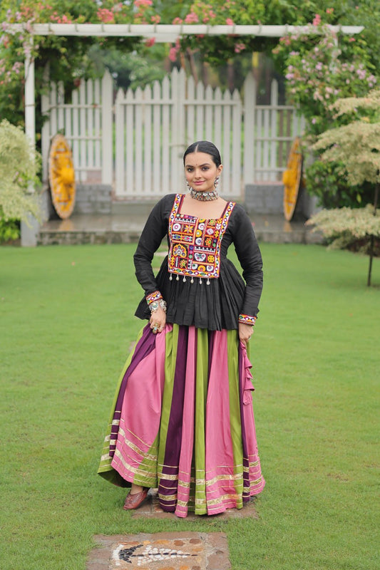 Wine Pink Reyon With Attractive Gota Patti Lace Navratri Lehenga