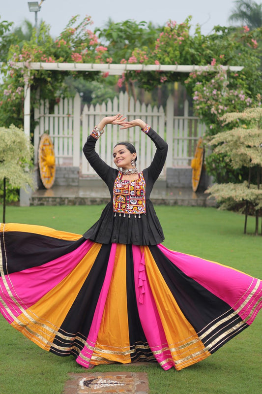 Yellow Black Reyon With Attractive Gota Patti Lace Navratri Lehenga