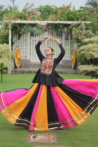 Yellow Black Reyon With Attractive Gota Patti Lace Navratri Lehenga