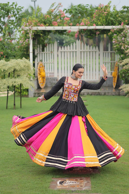 Yellow Black Reyon With Attractive Gota Patti Lace Navratri Lehenga