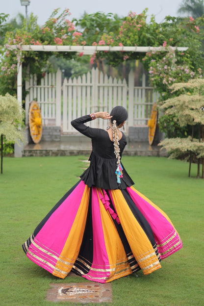 Yellow Black Reyon With Attractive Gota Patti Lace Navratri Lehenga