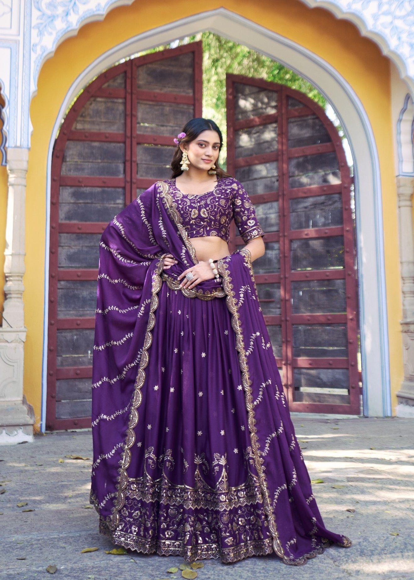 Deep Purple Star Georgette Lehenga Choli with Zari and Resham Embroidery by The Beauty Queen Surat