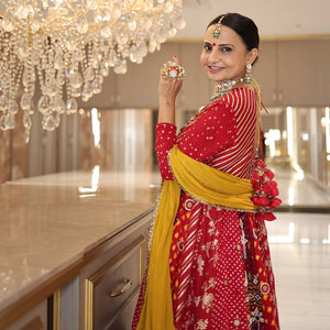 Traditional Gujarati Navratri lehenga choli red with real mirror hand work for garba
