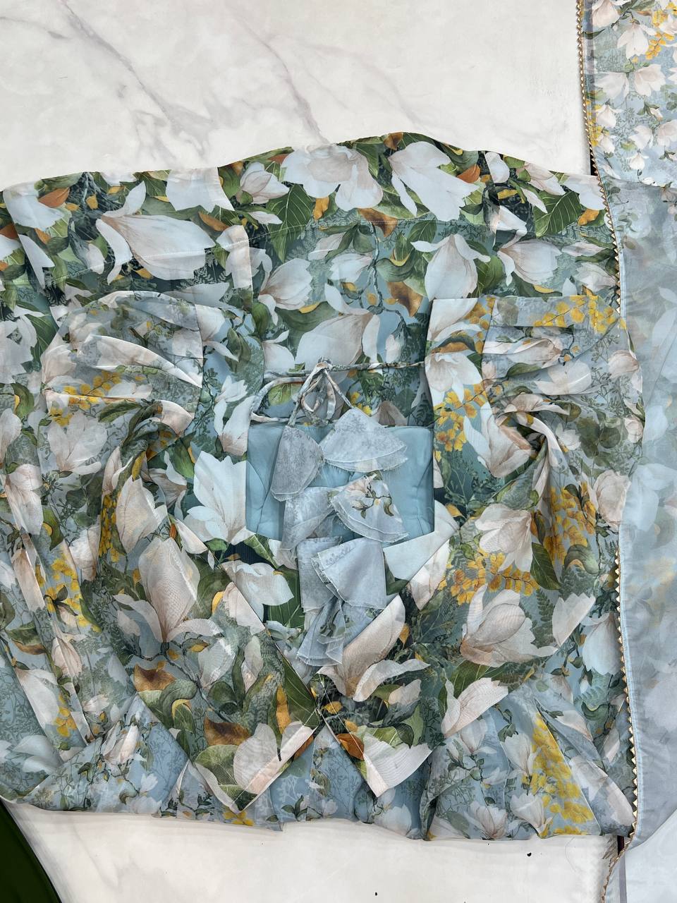 Green Pure Soft Organja Silk Floral Print Anarkali Salwar Suit