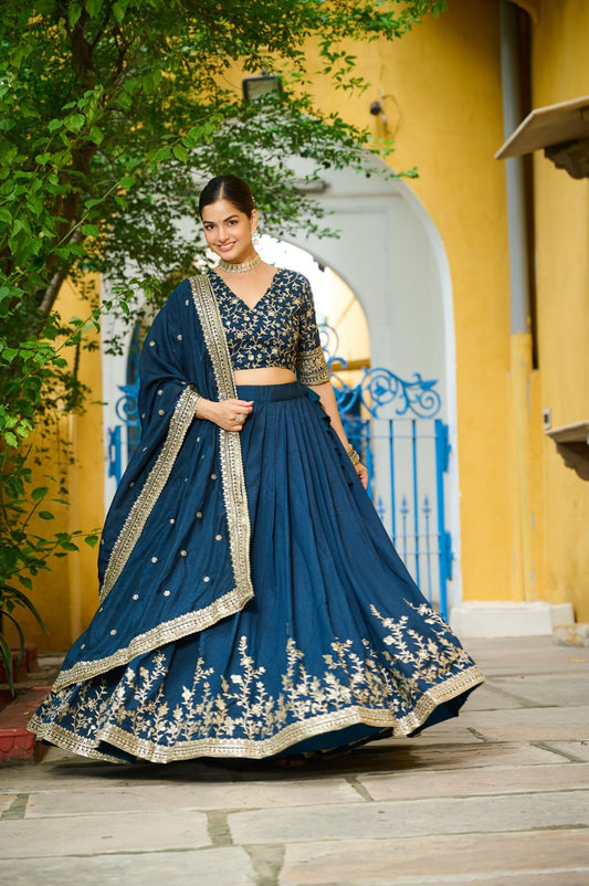 Rama Vichitra Silk With Sequins Multi Embroidered Work Lehenga Choli