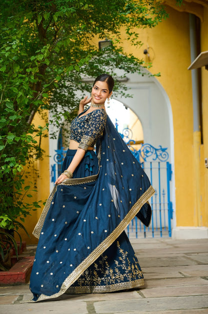 Rama Vichitra Silk With Sequins Multi Embroidered Work Lehenga Choli