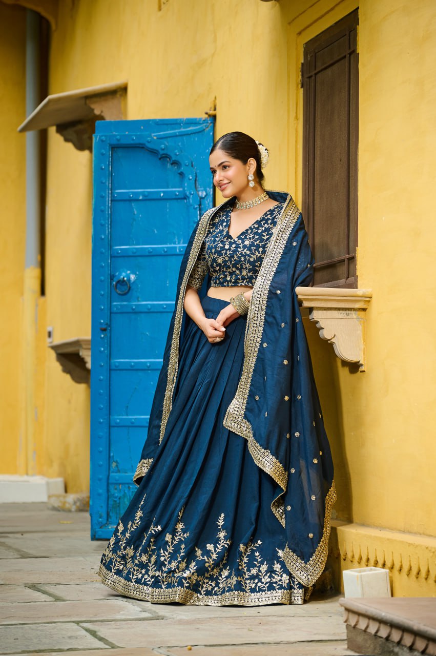 Rama Vichitra Silk With Sequins Multi Embroidered Work Lehenga Choli