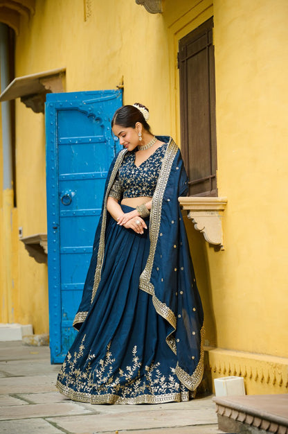 Rama Vichitra Silk With Sequins Multi Embroidered Work Lehenga Choli