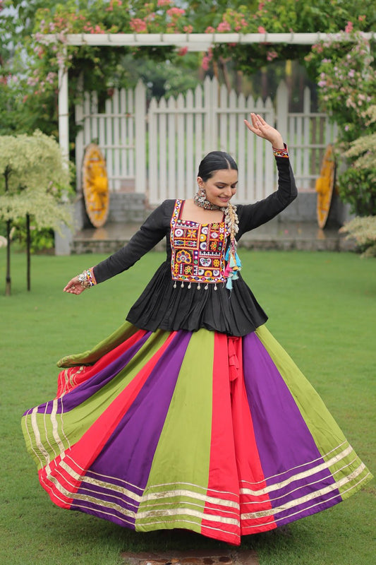 Purple Green Reyon With Attractive Gota Patti Lace Navratri Lehenga