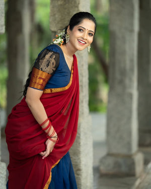 Kanchi cotton pavadai dhavani for temple and half saree ceremony
