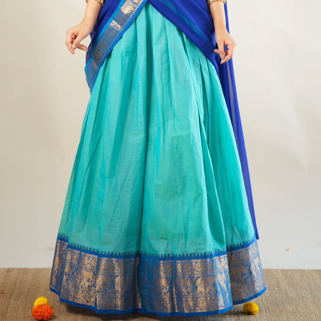 Kanchi cotton pavadai dhavani for temple and college function
