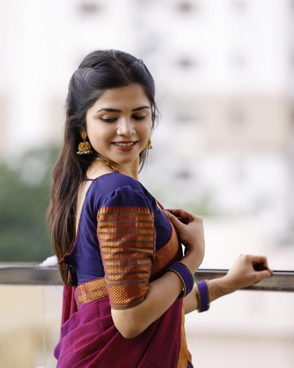 Kanchi cotton pavadai dhavani for temple and college function
