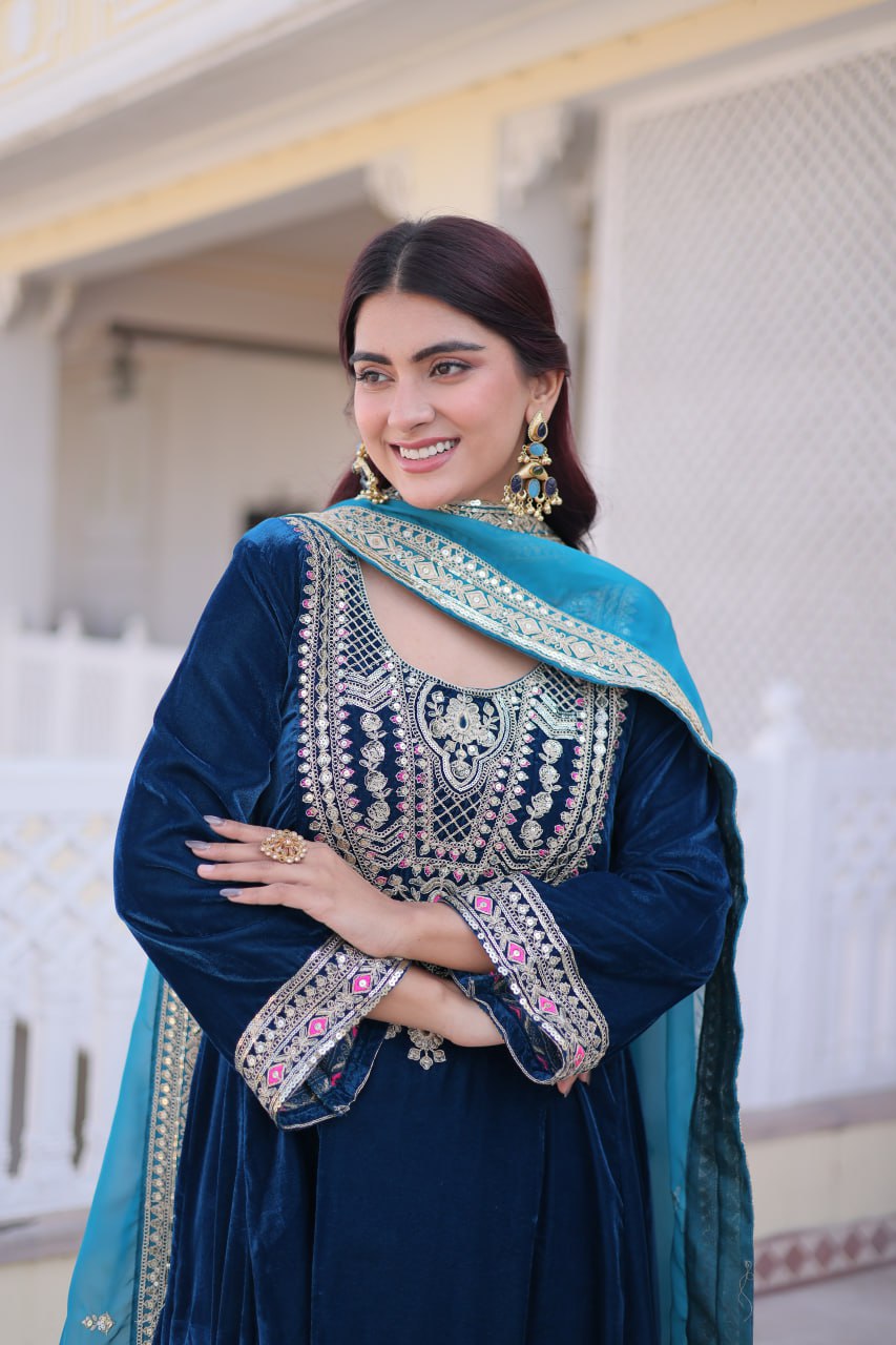 Rama Velvet With Rich Sequins Codding Embroidered Work Suit