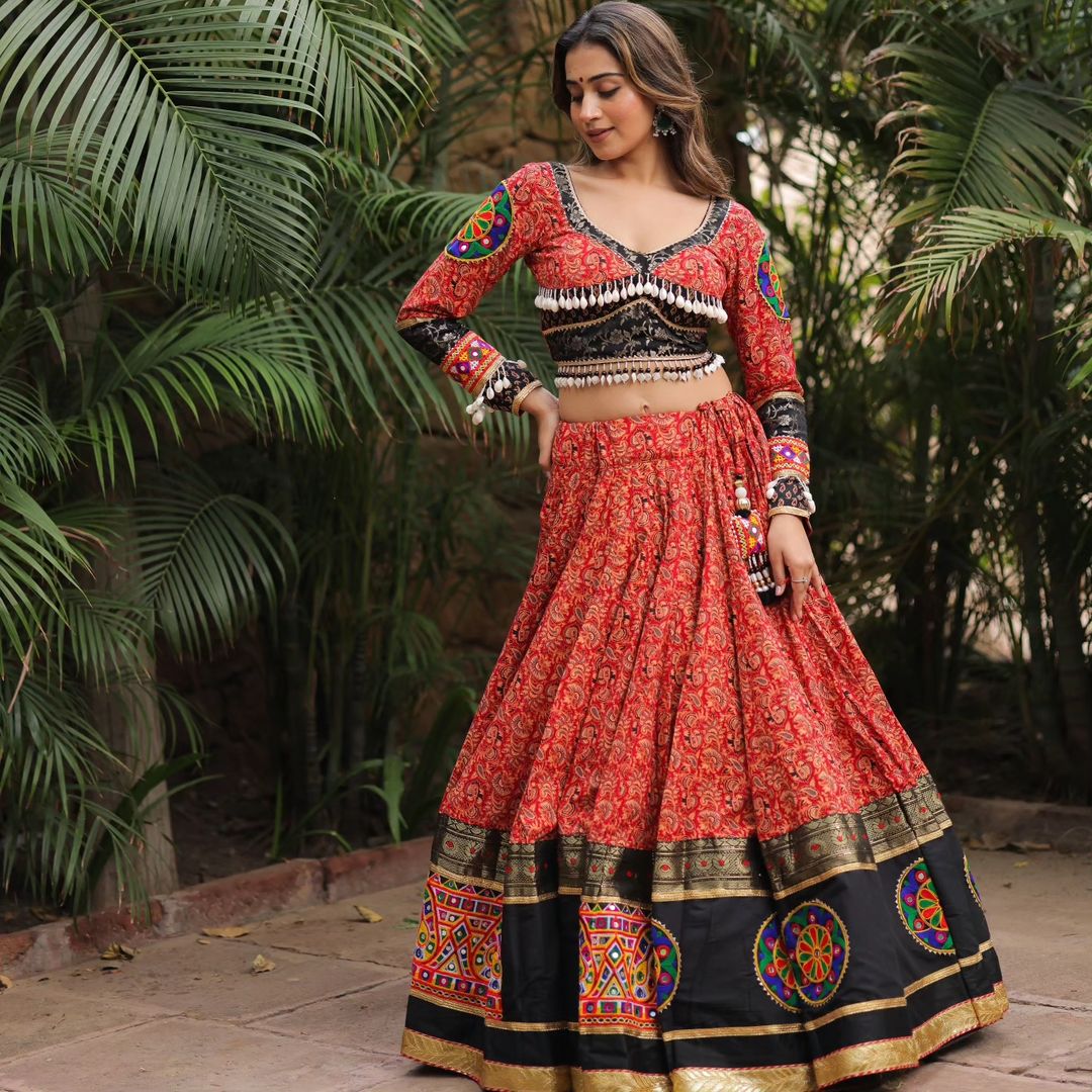 Maroon Real Mirror Work Navratri Lehenga Choli