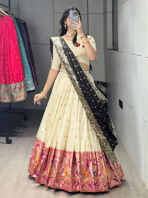Royal Brown Paithani Silk Lehenga with Traditional Zari Weaving and Contrast Border by The Beauty Queen Surat