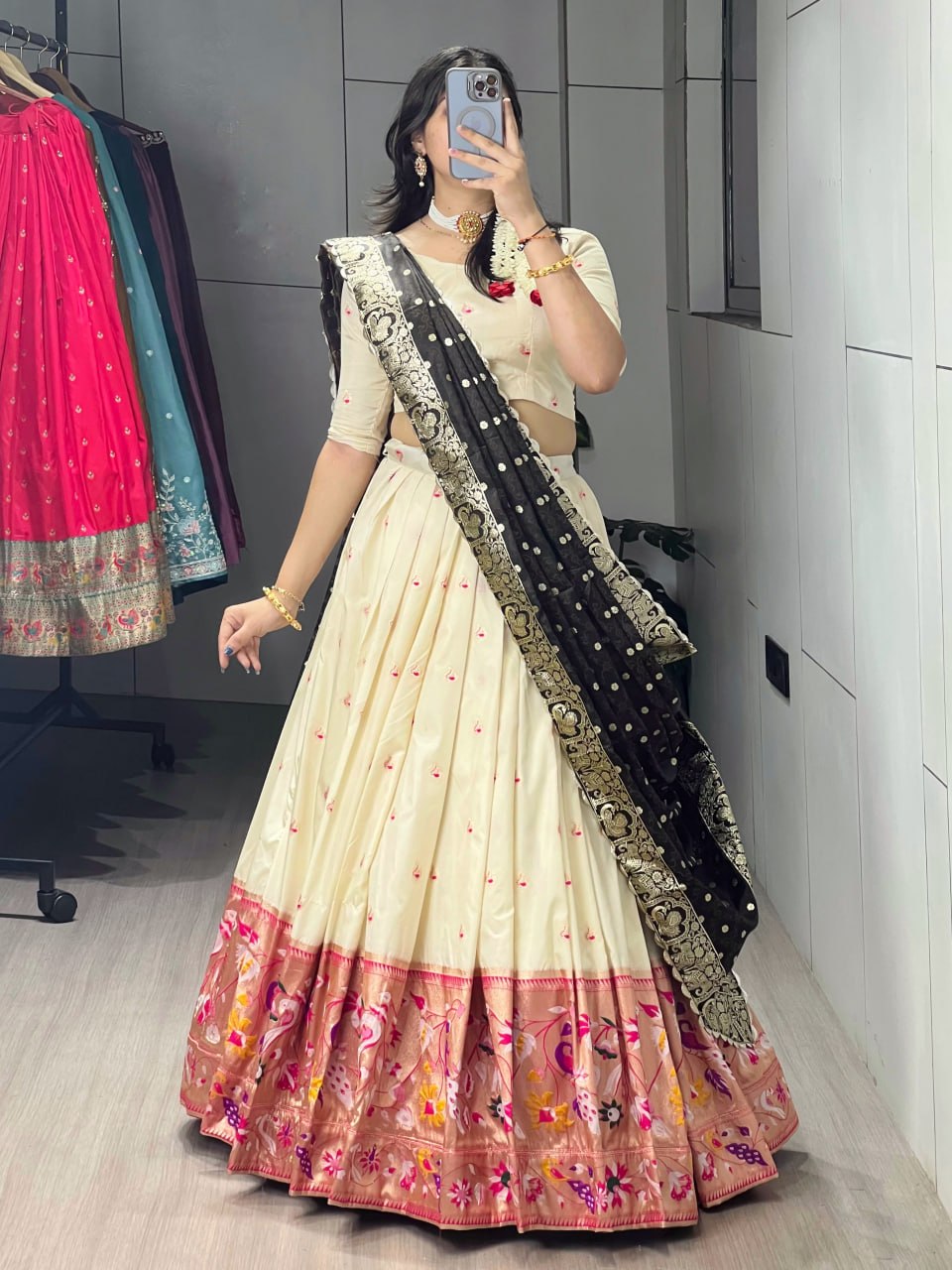 Royal Brown Paithani Silk Lehenga with Traditional Zari Weaving and Contrast Border by The Beauty Queen Surat