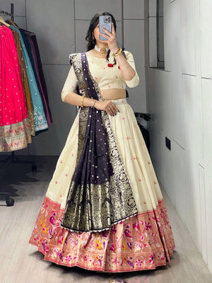 Royal Purple Paithani Silk Lehenga with Traditional Zari Weaving and Contrast Border by The Beauty Queen Surat