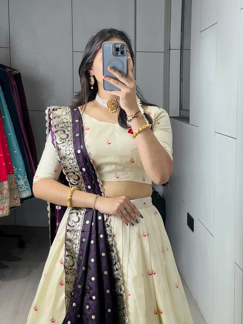 Royal Purple Paithani Silk Lehenga with Rich Zari Weaving & Traditional Contrast Border