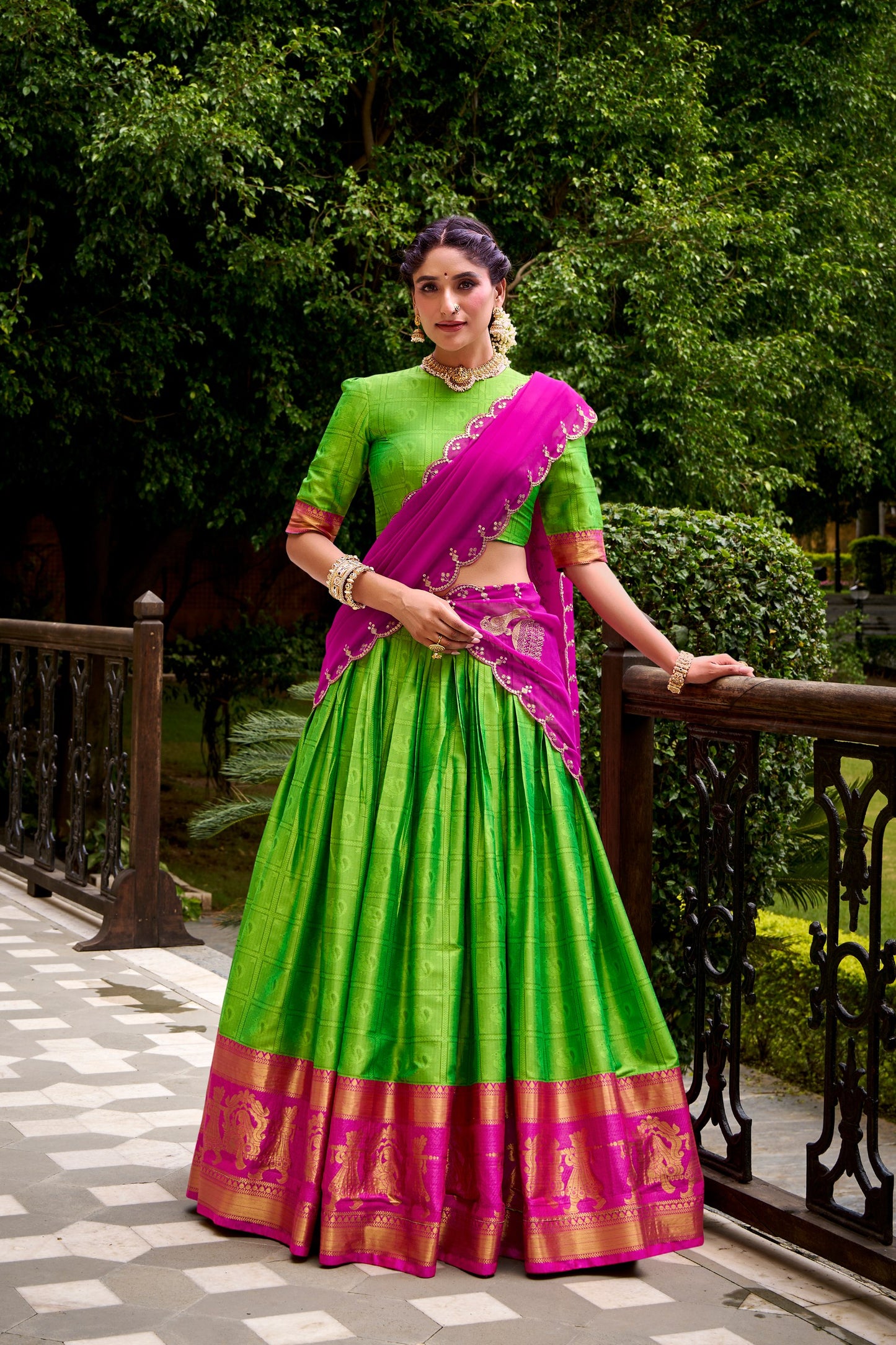 Parrot Poly Cotton Zari Weaving Work Every Celebration Lehenga