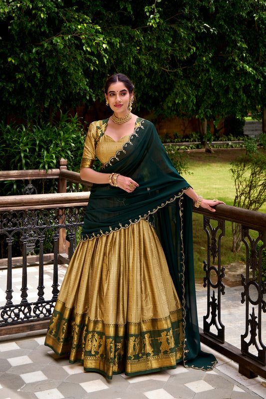 Cream Poly Cotton Zari Weaving Work Every Celebration Lehenga