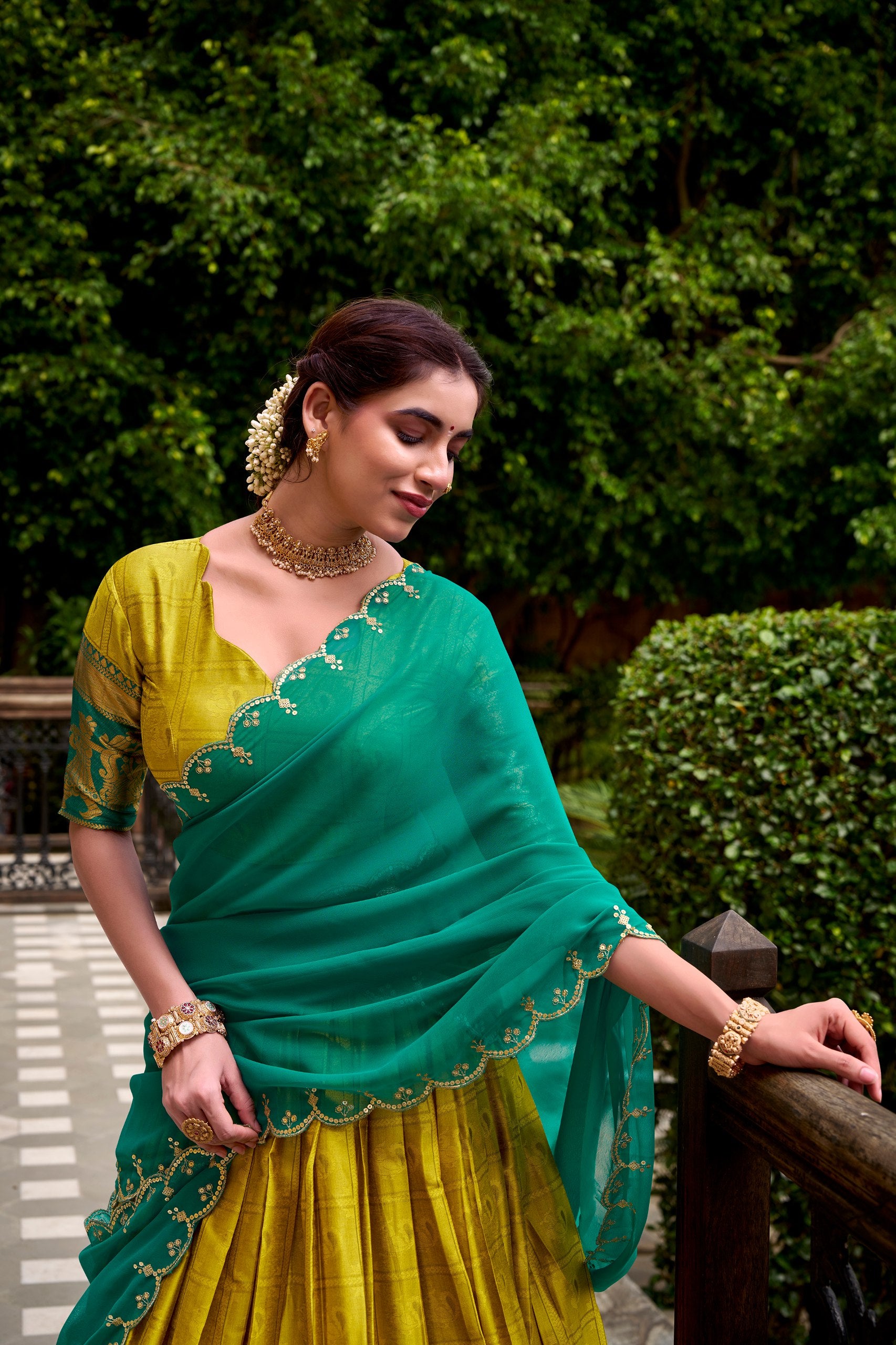 Yellow Poly Cotton Zari Weaving Work Every Celebration Lehenga