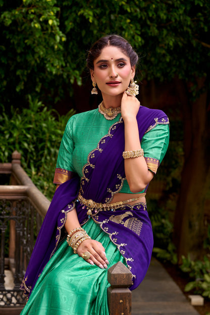 Bee Green Poly Cotton Zari Weaving Work Every Celebration Lehenga