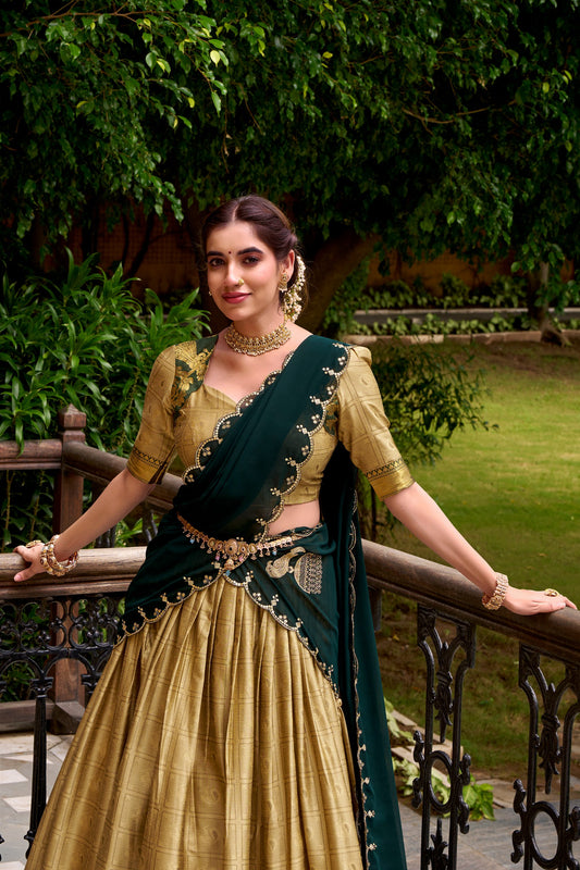 Cream Poly Cotton Zari Weaving Work Every Celebration Lehenga