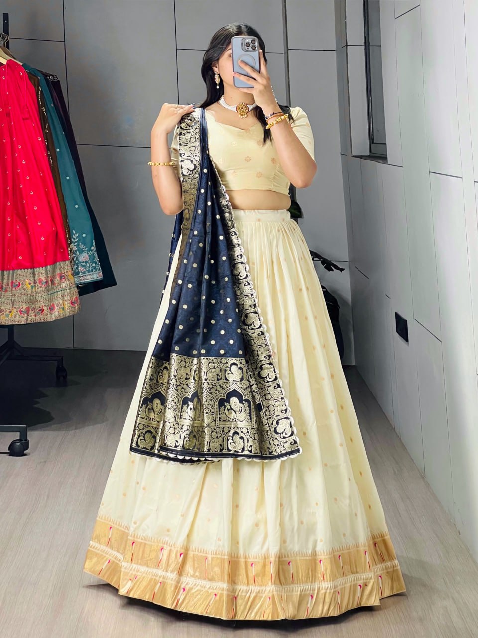 Royal Navy Blue Paithani Silk Lehenga with Traditional Zari Weaving and Border by The Beauty Queen Surat