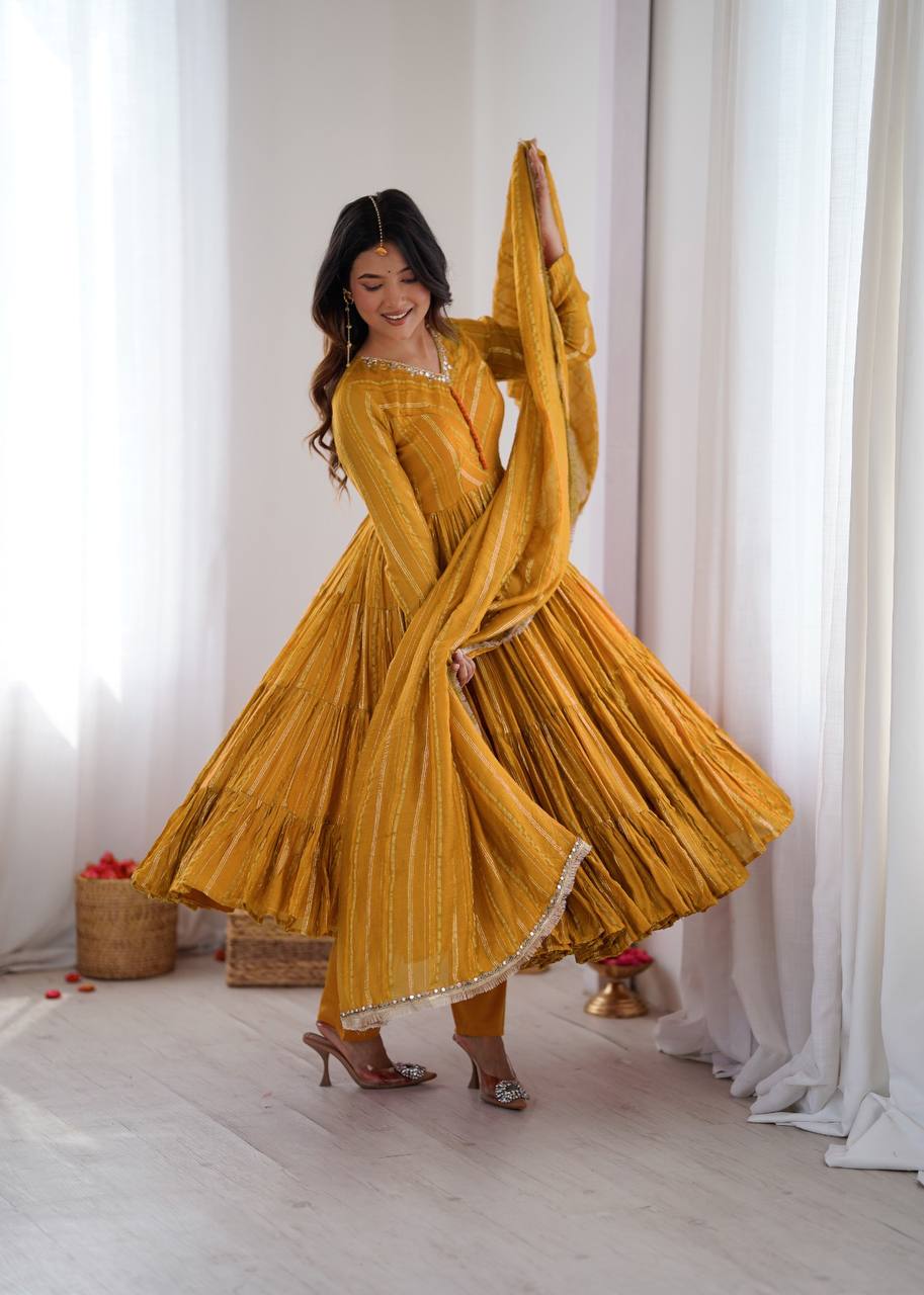 Yellow Chanderi Silk Salwar Suit with Real Mirror Handwork and Designer Embroidery by The Beauty Queen Surat