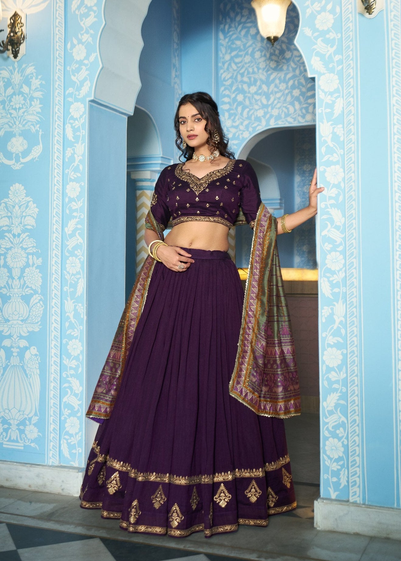 Deep Purple Vichitra Silk Lehenga with Sequins and Thread Embroidery Work by The Beauty Queen Surat