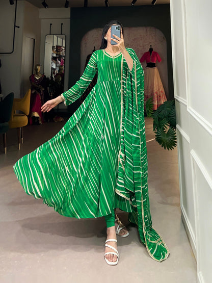 Green Georgette Leheriya Georgette With Lace Touch Up Gown