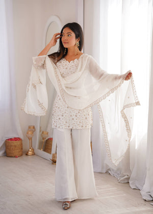 embroidered scallop border dupatta for white sharara set