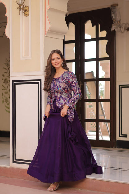 Purple Pure Simmer Vichitra Kali Pattern Work Lehenga