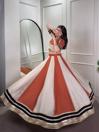 Cream Chinon Sequins Lace Touch Up Navratri Lehenga Choli