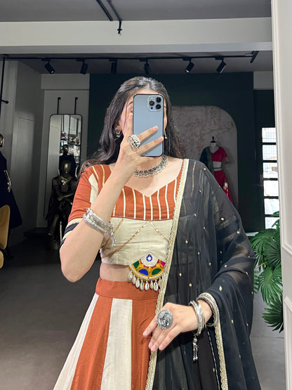 Cream Chinon Sequins Lace Touch Up Navratri Lehenga Choli