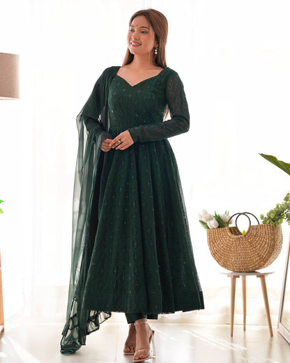 Dark Green Georgette Lukhnowi Sequence Work Anarkali Salwar Suit